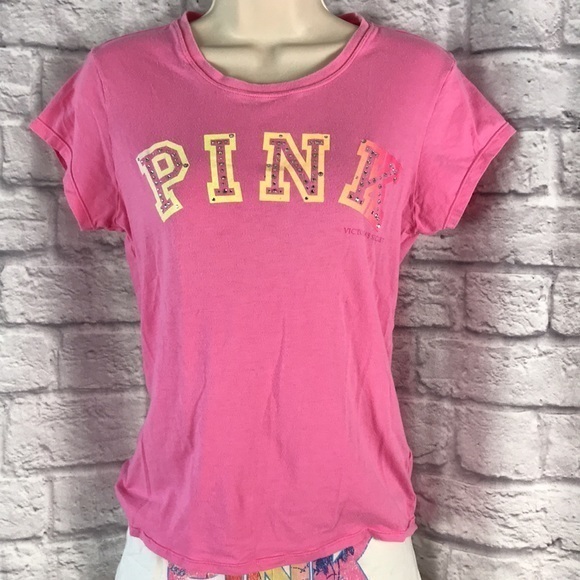 RARE‎ VINTAGE Y2K PINK Victoria’s Secret Ombré Graphic Rhinestones Tee - Picture 3 of 8